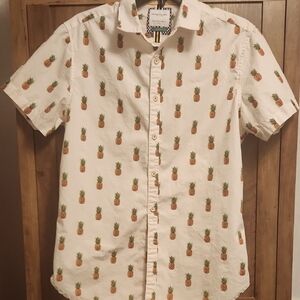 Denim & Flower White Short-Sleeve Pineapple Print Button-Down Shirt